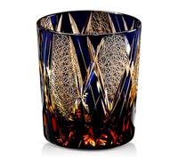 Edo Tokyo Kiriko Style Whisky Glass - Hand Cut Crystal Whisky Glass 250ml, Elegant Japanese Design for Bourbon, Scotch and Cocktails - 1 Piece Blue