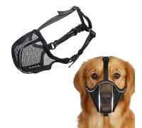 EDOBLUE Dog Masks, Soft Mesh Masks Suitable for Small, Medium and Large Dogs, Adjustable with a Collar, Reflective and Breathable Puppy Masks(M, Black)