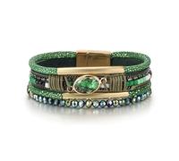 Edoneery Leather Wrap Bracelet for Women, Boho Handmade Multi-Layer Cuff with Crystal Beads Heart, Stackable Bangle Western Jewelry Gift, PG132-Crystal(Green), Leather, no gemstone