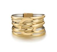 Edoneery Leather Wrap Bracelet for Women, Boho Handmade Multi-Layer Cuff with Crystal Beads Heart, Stackable Bangle Western Jewelry Gift, Circle PU(Gold)1, Leather, no gemstone