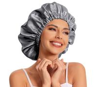 Edoneery Satin Bonnet for Sleeping - Slouchy Beanie Hat Sleep Cap for Women's Natural & Curly Hair (Dark Grey)