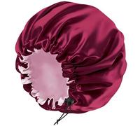 Edoneery Women's Satin Silk Bonnet for Curly Hair, Large Double-Layer Adjustable Wine Red