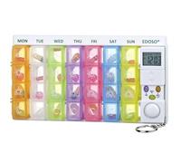 EDOSO Small Pill Box for 7 Days with Alarm | Medication Box 1 Week with Timer and Alarm Clock for Reminding | English Description | Reinforced Sound | Coloured Pill Containers