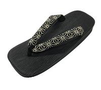 Edoten Japanese Traditional Sandals Setta Zori Made in Japan Black Brush marks Sponge, Hemp Leaf., XL