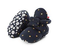 EDOTON Unisex Newborn Winter Boots Warm Stripe Bootie Baby Fleece Booties Non-Slip Sole Soft Stay On Ajustable Bootie Sock Crib Shoes for Baby Boys Girls (0-6 Months, D_Blue Stars)
