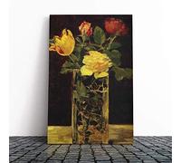 Edouard Manet Rose and Tulip Canvas Print | Gallery Wrapped 30mm Frame Wall Art | 20x14 inches | Ready to Hang | Modern Floral Picture | Living Room Bedroom Lounge Office