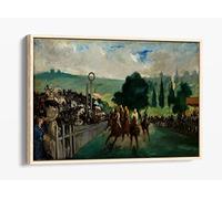 Edouard Manet The Races At Longchamp Canvas Floater Frame Print Picture Art - Light Oak Frame 18 inch wide x 12 inch high