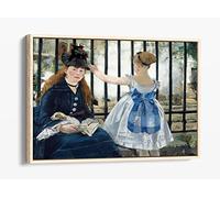 Edouard Manet, The Railway Canvas Floater Frame Print Picture Art - Light Oak Frame 18 inch wide x 12 inch high