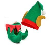Edozos Adult Christmas Elf Costume Set - Santa's Helper Hat with Ears & Curly-Toe Shoes | Complete Festive Fancy Dress Outfit for Men & Women | Xmas Party, New Year, Holiday Cosplay