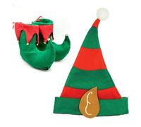 Edozos Adult Christmas Elf Costume Set - Santa's Helper Hat with Ears & Jingle Bell Shoes | Unisex Xmas Party, Secret Santa, Holiday Cosplay Accessories for Men & Women