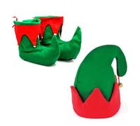 Edozos Adult Christmas Elf Costume Set - Santa's Helper Hat with Jingle Bells & Curly-Toe Elf Shoes for Men & Women | Unisex Xmas Party, Secret Santa, Holiday Cosplay & Festive Outfits (Red/Green)