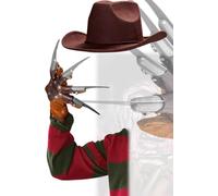 Edozos Adult Nightmare on ELM Street Halloween Fancy Dress Accessory Set - Freddy Krueger Brown Hat + Claw Gloves Killer Horror Festival Masquerade Party Costume