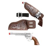Edozos® Adult Wild West Cowboy Cowgirl Gun and Holster Set Pretend Play Revolver with Brown Leather-Look Belt for Sheriff Outlaw Costume, Western Theme Party, Fancy Dress & Role Play Accessories