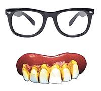 Edozos Austin Powers Costume Accessories - 1960s Groovy Baby Fake Teeth & Nerd Glasses Set | Men's 60s Spy Film Theme Party, Halloween Cosplay & Fancy Dress