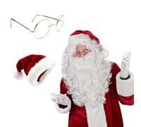 Edozos Deluxe Santa Claus Costume Kit for Adults - White Wig with Long Beard & Eyebrows, Red Santa Hat, Felt Gloves, Spectacles - Complete Christmas Fancy Dress Set for Parties & Events