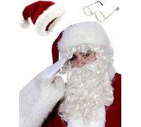 Edozos Deluxe Santa Claus Costume Set - Premium White Wig with Beard + Santa Hat + Glasses | Complete Father Christmas Fancy Dress Kit for Adults | Xmas Parties, Holiday Events & Festive Fun