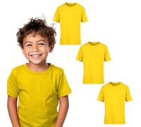Edozos® Kids Pack of 3 Crew Neck Short Sleeve T-Shirts Cotton Rich Plain Classic Fit Casual Tops for Boys & Girls Aged 3 to 15 Years (UK, Age, 5 Years, 6 Years, Regular, Yellow)