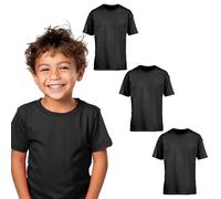 Edozos® Kids Pack of 3 Crew Neck Short Sleeve T-Shirts Cotton Rich Plain Classic Fit Casual Tops for Boys & Girls Aged 3 to 15 Years (UK, Age, 7 Years, 8 Years, Regular, Black)