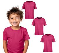 Edozos® Kids Pack of 3 Crew Neck Short Sleeve T-Shirts Cotton Rich Plain Classic Fit Casual Tops for Boys & Girls Aged 3 to 15 Years (UK, Age, 12 Years, 13 Years, Regular, Fuchsia)