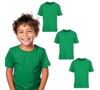 Edozos® Kids Pack of 3 Crew Neck Short Sleeve T-Shirts Cotton Rich Plain Classic Fit Casual Tops for Boys & Girls Aged 3 to 15 Years (UK, Age, 14 Years, 15 Years, Regular, Kelly Green)