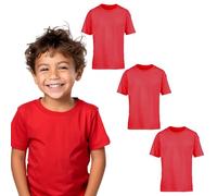 Edozos® Kids Pack of 3 Crew Neck Short Sleeve T-Shirts Cotton Rich Plain Classic Fit Casual Tops for Boys & Girls Aged 3 to 15 Years (UK, Age, 12 Years, 13 Years, Regular, Red)