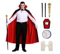 Edozos Medieval Vampire Costume for Men - Deluxe Gothic Dracula Kit with Reversible Cape, Gloves, Cane & Professional Make Up | Adult Halloween Party Outfit