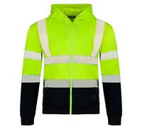 Edozos Men's Hi Vis Viz Plain & 2 Tone Safety Security Zipped Hooded Hoody Jumper, High Visibility Work Fleece Sweat Shirt Warm Jacket Zip Hoodie (XL, Yellow/Navy)
