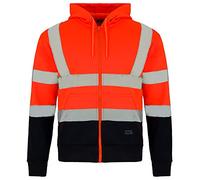 Edozos Men's Hi Vis Viz Plain & Two Tone Safety Security Zipped Hooded Hoody Jumper, High Visibility Work Fleece Sweat Shirt Warm Zip Hoodie (S, Orange/Navy)