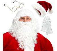 Edozos Santa Claus Costume Kit - Premium Beard & Wig Set with Hat, Gloves, Glasses & Eyebrows for Adults | Complete Fancy Dress for Christmas Parties & Xmas Events