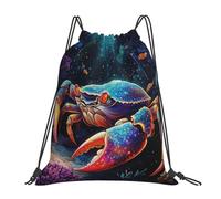 EDPXKL Colorful Crab Sea Coral Lightweight Drawstring Backpack, Colorful Jellyfish Seahorse Waterproof Daypack Bag for Gym Travel Party, and Everyday Use