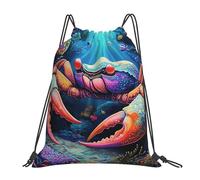 EDPXKL Colorful Crab Sea Corals Lightweight Drawstring Backpack, Colorful Jellyfish Seahorse Waterproof Daypack Bag for Gym Travel Party, and Everyday Use