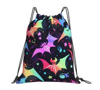 EDPXKL Colorful Gradient Bats Lightweight Drawstring Backpack, Colorful Jellyfish Seahorse Waterproof Daypack Bag for Gym Travel Party, and Everyday Use