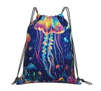 EDPXKL Colorful Jellyfish Seahorse Lightweight Drawstring Backpack, Colorful Jellyfish Seahorse Waterproof Daypack Bag for Gym Travel Party, and Everyday Use