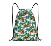 EDPXKL Drawstring Backpack - Tropical Hawaiian Island Print Splash Proof Small Drawstring Gym Bag for Women Men, Cinch String Sports Bag Backpack for Travel Swimming Beach
