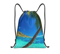 EDPXKL Drawstring Backpack Tropical Island Print Kids Drawstring Bag Large Personalised Drawstring Bag Men String Swimming Bag, For Swimming, Birthday, 36x42cm