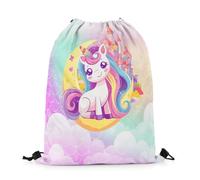 EDPXKL Drawstring Gym Bag Cute Uni-Corn Cartoon Castle Moon Rainbow Fishscale Cloud Backpack Lightweight Light Backpack Water Repellency Drawstring Bag, For Sports, Swimming, 36x42cm
