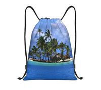 EDPXKL Drawstring Gym Bag Tropical Island And Sand Beach Exotic Print Backpack Large Drawstring Sport Bag Children String Bag, For Shopping, Birthday, 36x42cm