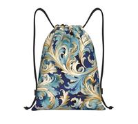 EDPXKL Elegant Blue Gold Florentine Drawstring Bag, Waterproof Gym Bag, Suitable For Traveling, Yoga, Swimming, Beach