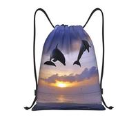 EDPXKL Elegant dolphin print Drawstring Bag for women Waterproof Soccer Bag Portable Backpack Traveling Sackpack for Gym Shopping Sport Yoga