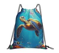 EDPXKL Jellyfish Lightweight Drawstring Backpack, Jellyfish Sea Turtles Corals Ocean Coast Fish Waterproof Daypack Bag for Gym Travel Party, and Everyday Use
