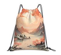 EDPXKL Mountain River Lightweight Drawstring Backpack, Jellyfish Sea Turtles Corals Ocean Coast Fish Waterproof Daypack Bag for Gym Travel Party, and Everyday Use