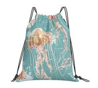 EDPXKL Ocean Jellyfish Lightweight Drawstring Backpack, Summer Fruit Watermelon Sweet Watercolor Cartoon Pattern Waterproof Daypack Bag for Gym Travel Party, and Everyday Use