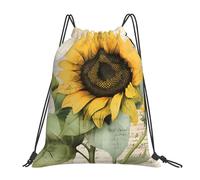 EDPXKL Rustic Sunflower Lightweight Drawstring Backpack, Tropical Palm Trees On Sunny Island Beach Scene Waterproof Daypack Bag for Gym Travel Party, and Everyday Use