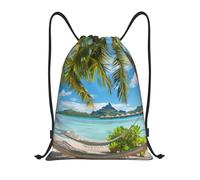 EDPXKL S Tropical Island Seaside Drawstring Gym Bag for Men/Women,Tropical Beach Islands Summer Ocean Palm Tree Picture Draw String Back Bag Sports Gym Beach Swim Backpack