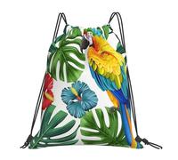 EDPXKL Tropical Bird Lightweight Drawstring Backpack, Tropical Palm Trees On Sunny Island Beach Scene Waterproof Daypack Bag for Gym Travel Party, and Everyday Use