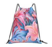 EDPXKL Tropical Plant Flowers Lightweight Drawstring Backpack, Blue Sea Island Blue Sky Waterproof Daypack Bag for Gym Travel Party, and Everyday Use