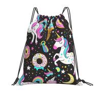 EDPXKL Unicorn Colorful Doughnut Lightweight Drawstring Backpack, Splash Paint Football Cartoon Print Waterproof Daypack Bag for Gym Travel Party, and Everyday Use