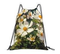 EDPXKL White Daisy Floral Lightweight Drawstring Backpack, Tropical Palm Trees On Sunny Island Beach Scene Waterproof Daypack Bag for Gym Travel Party, and Everyday Use