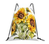 EDPXKL Yellow Sunflower Lightweight Drawstring Backpack, Tropical Palm Trees On Sunny Island Beach Scene Waterproof Daypack Bag for Gym Travel Party, and Everyday Use