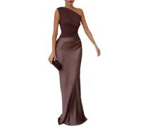 EDQPLL Women Sleeveless Evening Dress,Patchwork Sexy Maxi Dress,One Shoulder Sleeveless Party Dresses(Brown,M)